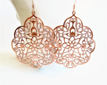 Rose Gold Filigree Earrings: Bohemian Statement Jewelry