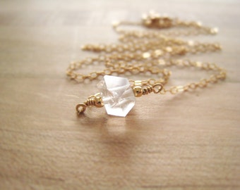 Herkimer Diamond Necklace, Minimalist Style, Raw Crystal Necklace,  Layering Necklace, April Birthstone, Bridal Jewelry, Gift for Her
