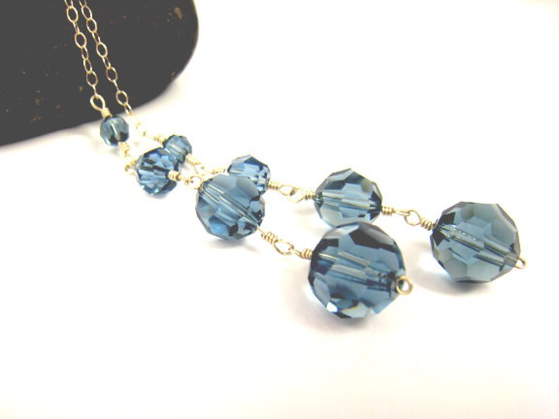 Crystal Lariat Necklace Y Necklace Blue Swarovski Crystal Jewelry Adjustable Necklace Gift Idea For Her image 2