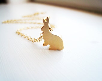 Gold Bunny Rabbit Necklace, Initial Jewelry, Under 30,
