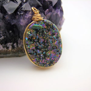 Rainbow Druzy Quartz Necklace Druzy Quartz Pendant Drusy Geode Necklace Gift Idea For Her BFF image 2