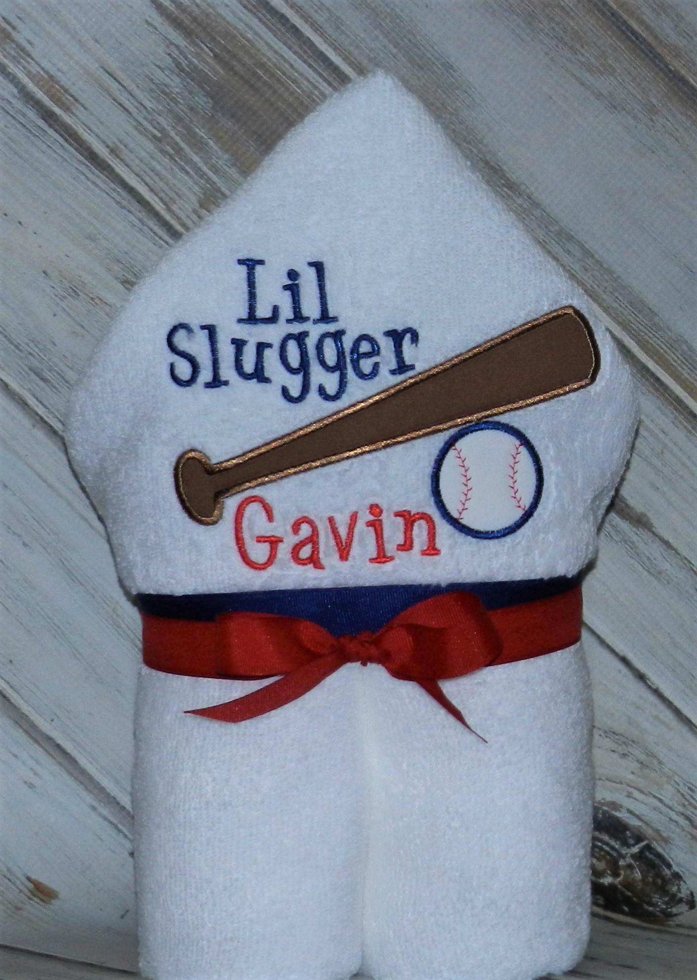 Personalized Baseball Hooded Towel Sample Shown in White Etsy