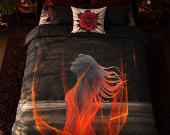 Whimsigoth Duvet Cover Dark Academia Gothic Witch Cotton Duvet Cover for Dark Cottagecore Bedroom