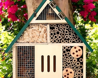 Bee & Bug Hotel | Insektenhaus aus Holz für Garten | Solitärlebensraum für Bienen | Wildtierschutz