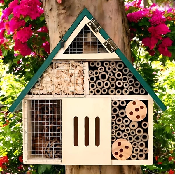 Bee & Bug Hotel | Wooden Insect House for Garden | Solitary Bee Habitat | Wildlife Shelter
