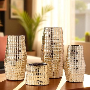 Geometrische Keramikvase: Gold & Silber galvanisierte Tischdekoration