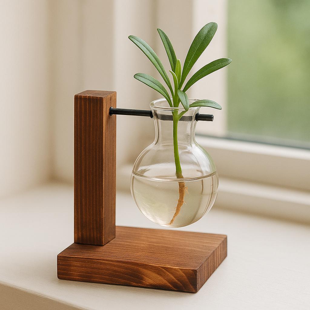 Pot & Pebble Fioriera In Vetro C9 Con Base Oro, Vaso Per Propagazione Piante Autoirrigante, Per Talee E Coltivazione LECA - 2