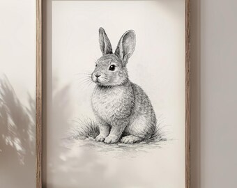 Kaninchen Wand Kunst, Druckbare Kunst, Minimalistische Kaninchen Zeichnung, Druckbare Kunst, Reserviert