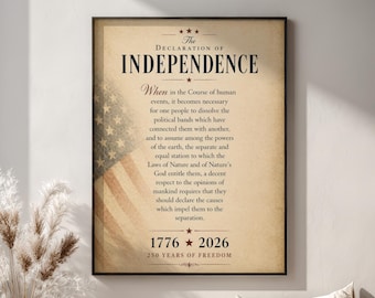 Declaration of Independence Wall Art America 250 Year Anniversary Patriotic Vintage Farmhouse Decor 4th of July Digital Download
