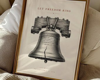 Liberty Bell Wall Art Let Freedom Ring Patriotic Decor Vintage American Independence Day 250 Years 4th of July Celebration Digital Download