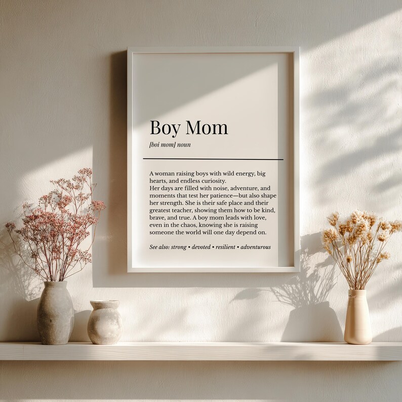 Minimalist boy mom definition print styled modern living room decor