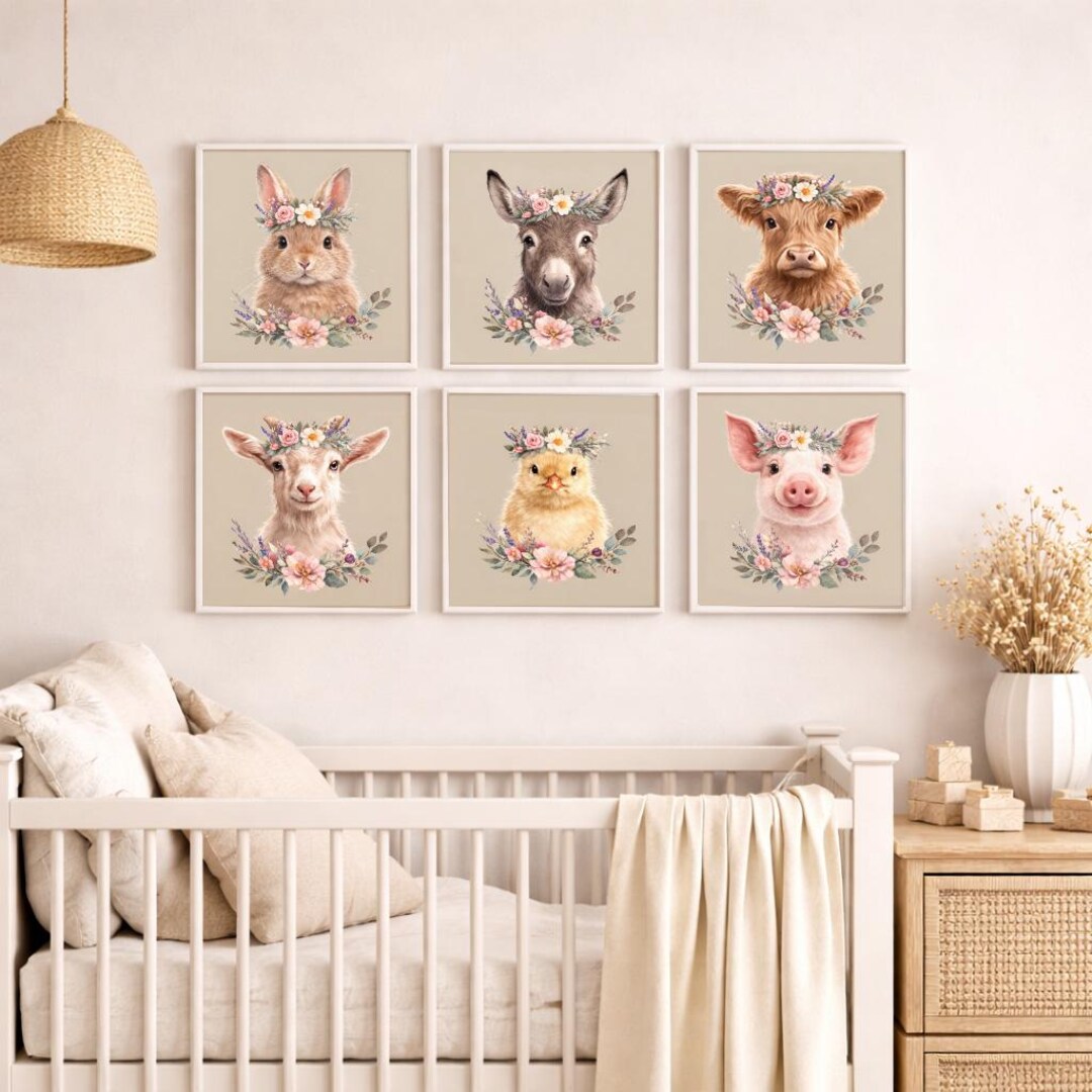 Woodland Animal Nursery Prints – Set of 6 Floral Animal Digital Wall ...