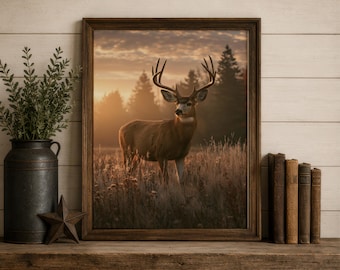 Mule Deer Print Wildlife Wall Art Rustic Deer Photography Golden Hour Nature Decor Cabin Wall Art Digital Download