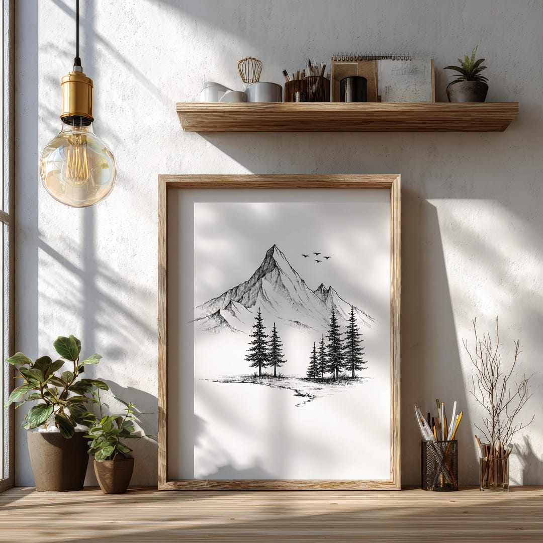 Minimalist Mountain Wall Art Printable Black White Nature Print Neutral ...