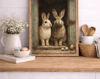 Vintage Easter Bunny Print, Rustic Teal Barn Art, Farmhouse Nursery Decor, Easter (Digital Download)