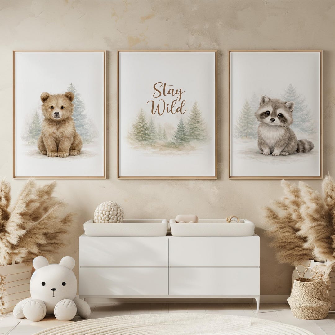 Woodland Nursery Wall Art Set of 3 Baby Animal Nursery Neutral Nursery ...