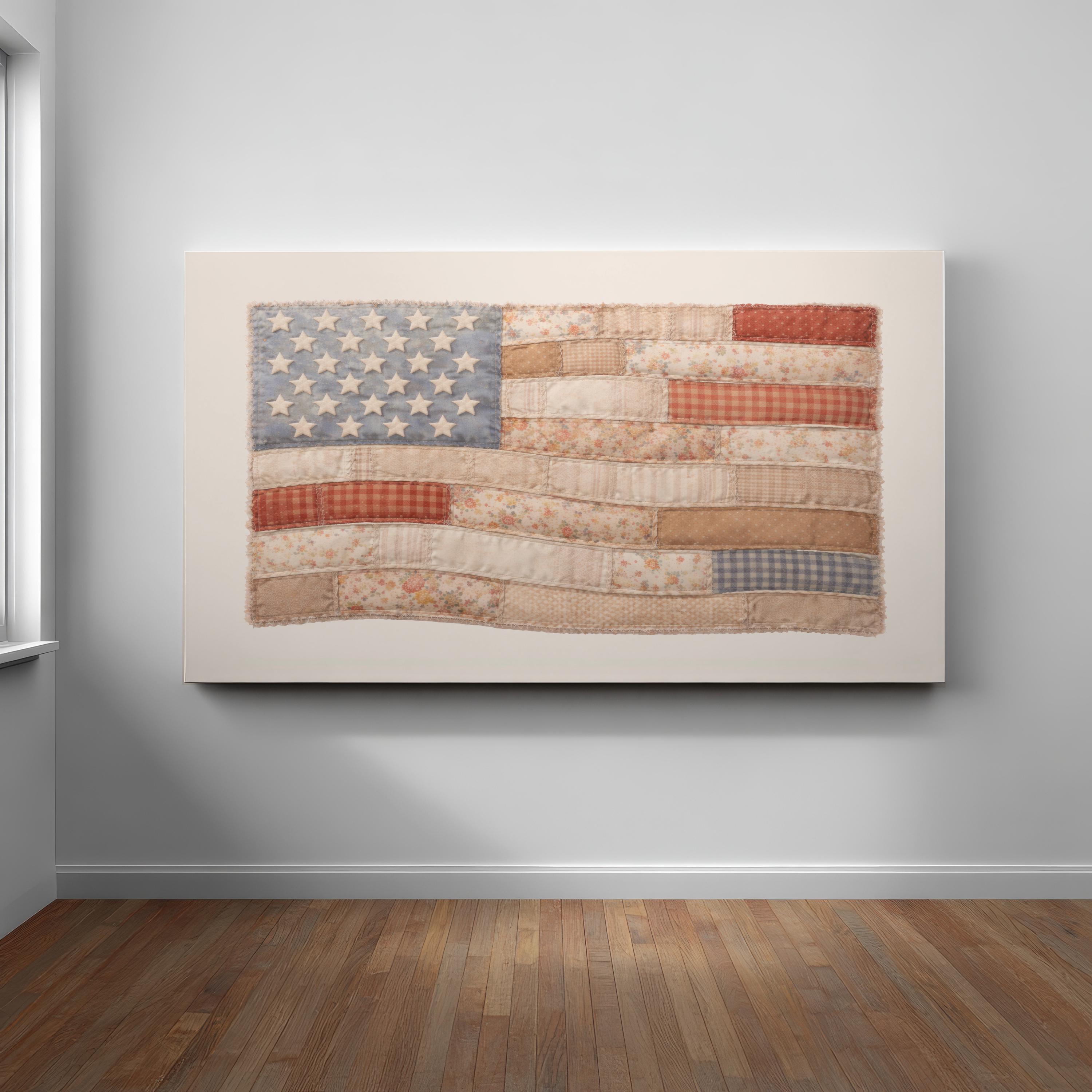 Vintage American Flag Wall Art Rustic Quilt Flag Print Patriotic Decor ...