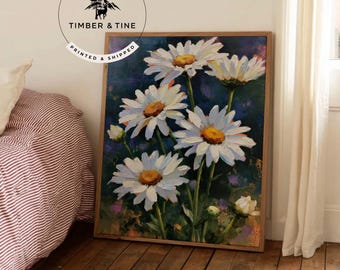 Vintage Daisy Painting Printed Wall Art UNFRAMED Printed & Shipped Cottage Core Flower Decor Botanical Artwork
