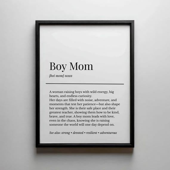 Boy Mom Gift Printable Definition Wall Art Minimalist Poster Modern Neutral Decor Digital Download