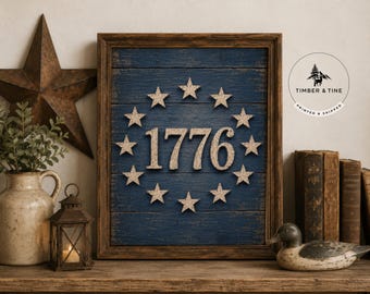 1776 Americana Wall Art UNFRAMED Printed and Shipped Rustic Blue Wood Sign Patriotic Farmhouse Home Decor Independence Day 250 Years