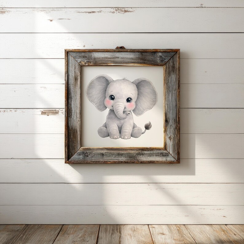 Baby Elephant Square Printable Wall Art, Watercolor Elephant Art ...