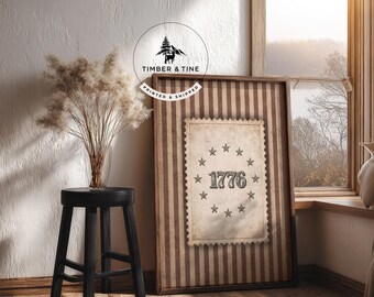 Vintage 1776 Postage Stamp Wall Art Printed Patriotic UNFRAMED Printed & Shipped Americana Decor Rustic Colonial Home Artwork 250 Years