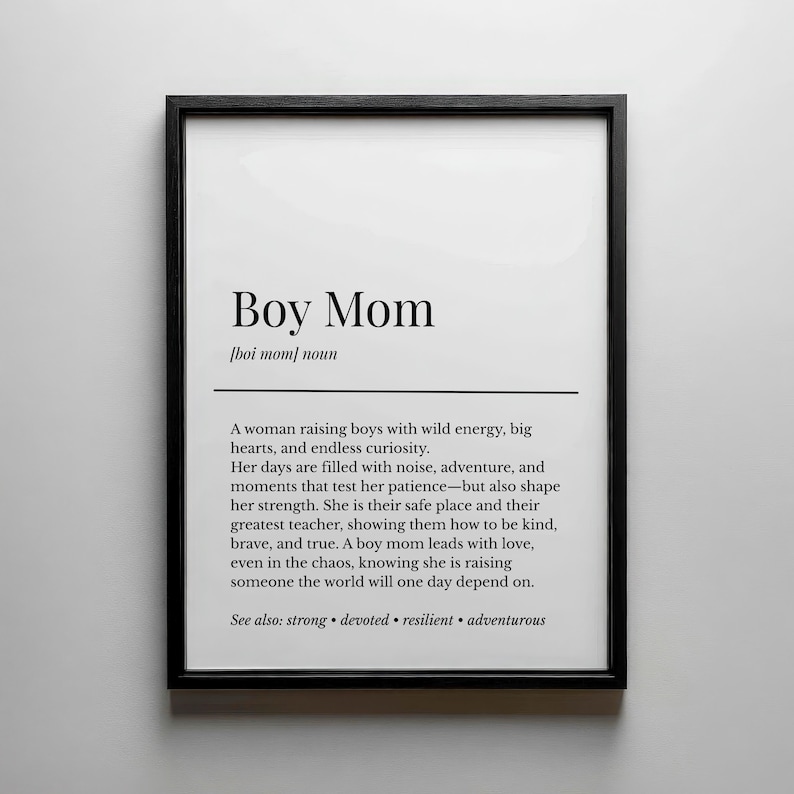 Boy mom definition printable wall art minimalist black and white typography poster