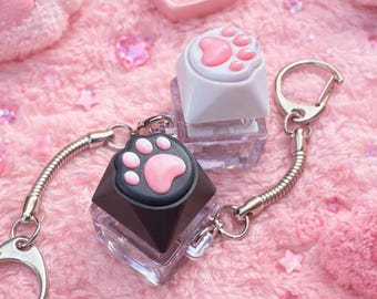 Cat Paw Fidget Toy Keychain | Cute Mechanical Keyboard Keycap Charm | Therian Accessory | Furry Gift | Black White Cat Paw | Kawaii Keychain