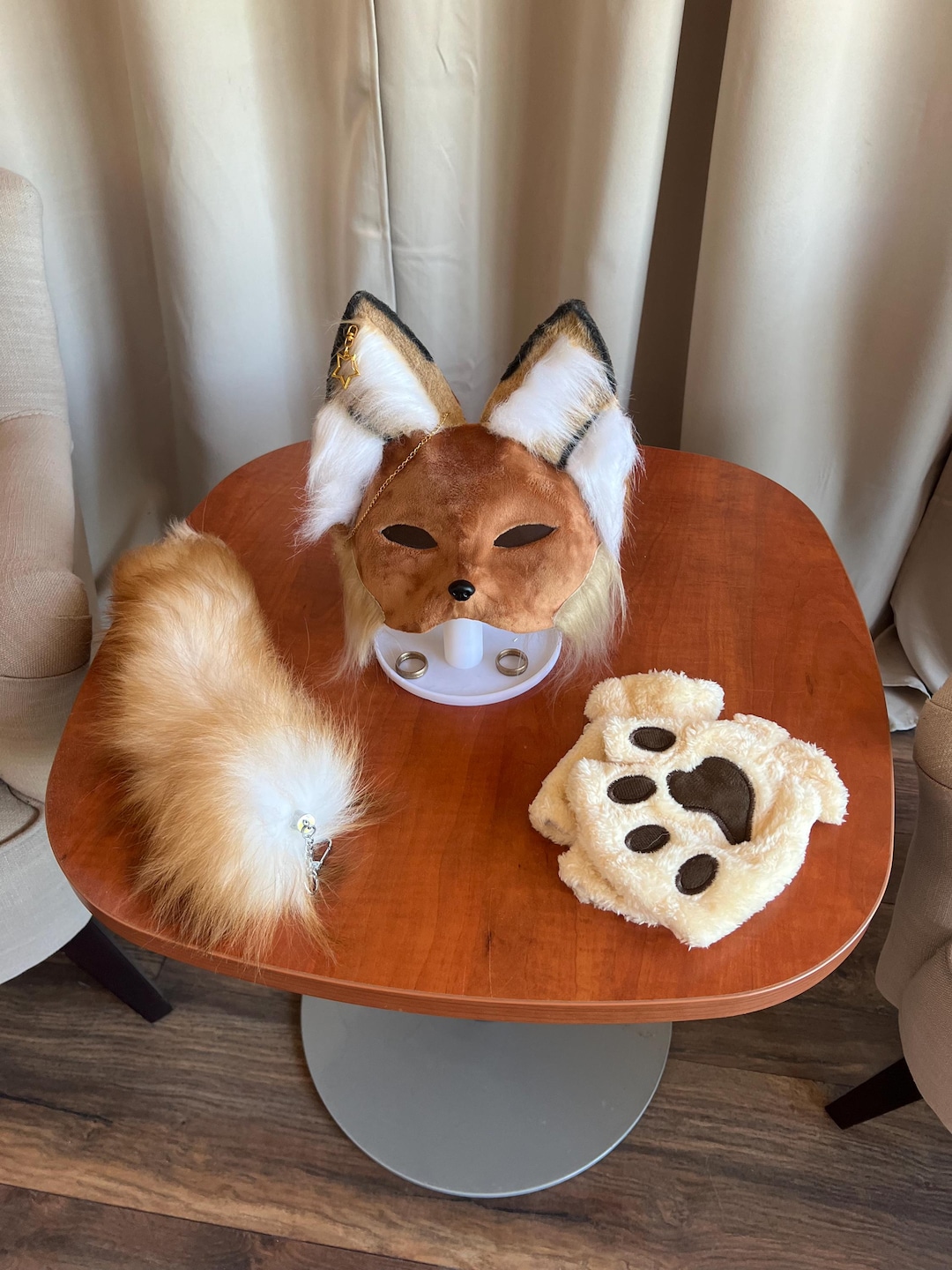 Brown Fox Therian Mask and Tail Set | Handmade Mask | Paw Gloves ...