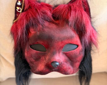 Red Cat Therian Mask and Therian Tail Set | Handmade Mask | Animal Cosplay | Furry Cosplay | Therian Gear | Fox | Therian Daughter Gifts