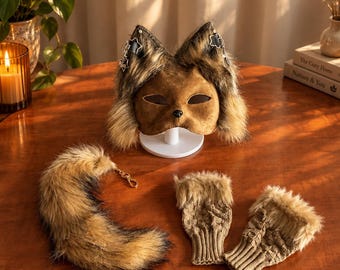 therian masks Brown Fox | therian mask cheap | Handmade Mask | Paw Gloves | Animal Cosplay | Therian Gear | Fox | Therian Daughter Gifts