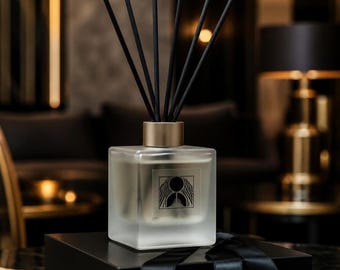 Custom Logo Square Reed Diffuser Client Gifts, Set of 24 | Frosted or Matte Black | Realtor Closing Gift, Corporate Gift, Employee Gift