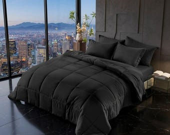 Black Queen Comforter Set – 7 Piece Bedding, Ultra-Soft Down Alternative, Deep Pocket Sheets