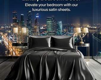 Komplet pościeli satynowej w kolorze czarnym, 4 elementy, luksusowe, jedwabiste i miękkie prześcieradła, prześcieradło z głęboką kieszenią, satynowa pościel do włosów i skóry