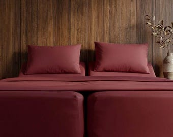 Set di lenzuola matrimoniali king size color bordeaux: 5 pezzi in microfibra, ultra morbido, con angoli profondi.