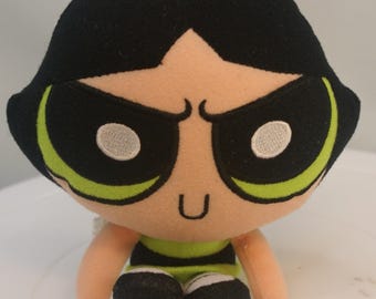 Peluche de Buttercup de las Chicas Superpoderosas de Cartoon Network, verde y negro, pequeño, 4.5 pulgadas.