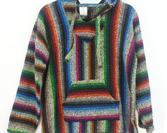 Artilana Mexikanischer Baja Hoodie Regenbogen Gestreifter Jerga Pullover Multi Farbe Medium