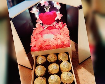 Luxury Gift Box with Teddy Bear, Soap Roses & Ferrero Chocolates, Mother’s Day Gift, Romantic Birthday Surprise for Her