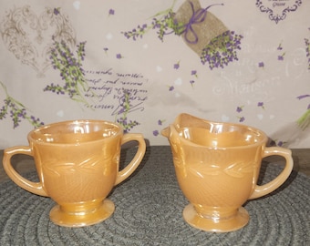 Vintage Fire-King Anchor Hocking Peach Luster Creamer – Laurel Motif – Peach Luster Glass, Mid-Century USA