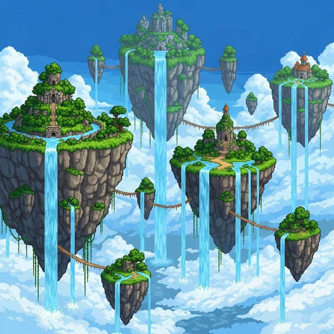 Pixel Art Floating Islands | Digital Download | Fantasy Wall Art Print ...