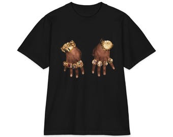 Hands with Gold Rings T-Shirt | Iced Out Tee | Bling Illustration | Luxury Jewelery Tshirt | Future Rapper Shirt | Hip-Hop Streetwear T |