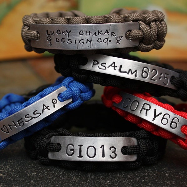 PARACORD BRACELET engraved, 1/2 inch Hand Stamped  & Personalized