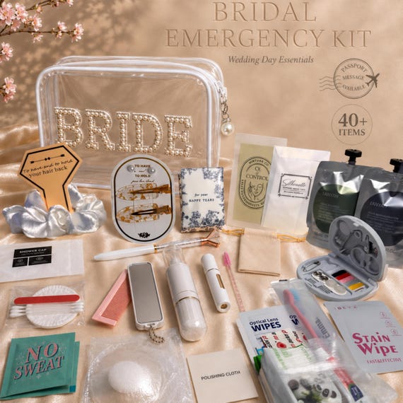 Bridal Emergency Kit Wedding Day Survival Bag Bride To Be Gift Box 40+ Essentials Bridesmaid Present Pre Wedding Must Haves UK