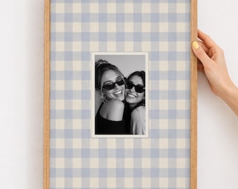 Mom Keepsake Blue Gingham Photo Mat DIY Printable Add Your Own Picture Family Memory Instant Download
