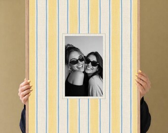 Graduation Gift for Friend Personalized Yellow Cream Striped Photo Mat Portrait Linen Keepsake Send Your Photo Download