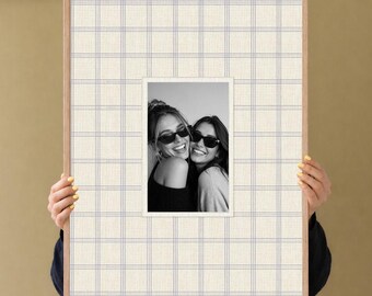 Photo Gift for Mom Personalized Checked Linen Photo Mat Custom Digital Design Fabric Picture Mount Send Your Photo Printable
