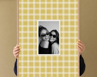 DIY Gift for Mom Cottagecore Checked Linen Photo Mat Template Printable Add Your Own Photo Keepsake Instant Download