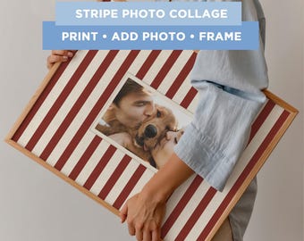 Family Keepsake Photo Collage Template Burgundy Stripe Memory Frame Printable Sentimental DIY Gift for Mom