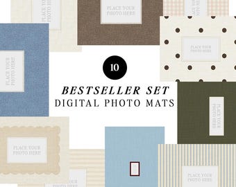 Photo Mat Set of 10 Printable Neutral Linen Picture Mats Gallery Wall Bundle DIY Photo Mount Templates Instant Download