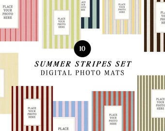 Photo Mat Set of 10 Printable Colorful Stripe Coastal Gallery Wall Bundle DIY Add Your Own Photos Instant Download